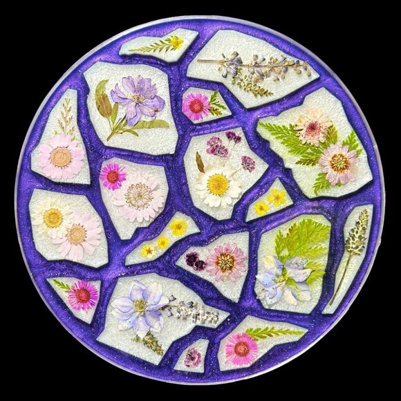 Wildflowers Geode Agate Vanity Tray | Perfume Tray | Candle Tray - Picture 1 of 3